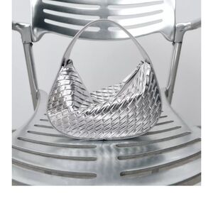 Zara Metallic Silver Woven Shoulder Bag